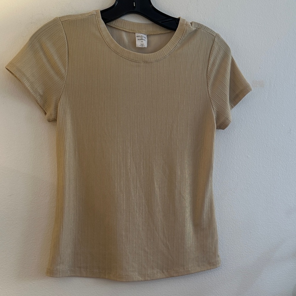 Melrose and Market Beige Ribbed Short Sleeve Tee - Preloved